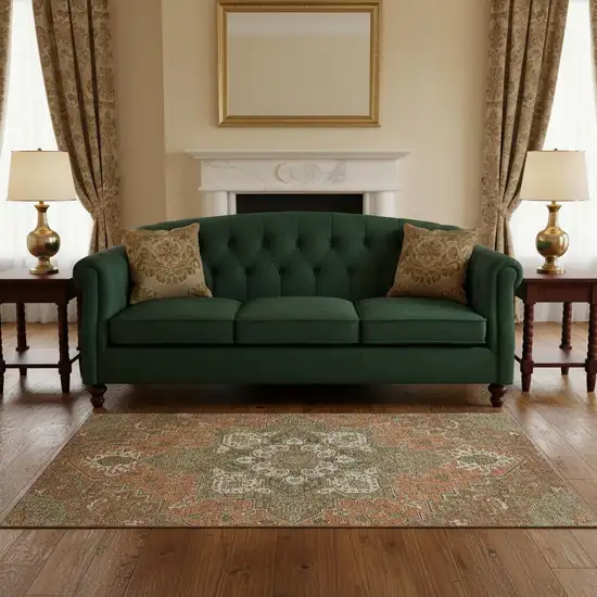 Rust Beige And Olive Green Oriental Washable Area Rug With UV Protection Photo 2