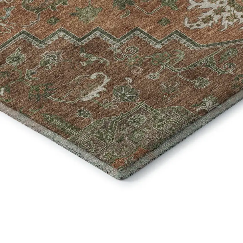 Rust Beige And Olive Green Oriental Washable Area Rug With UV Protection Photo 6