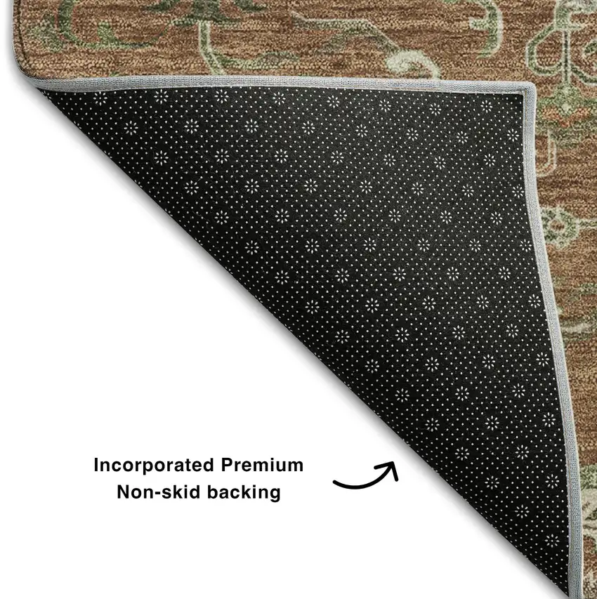 Rust Beige And Olive Green Oriental Washable Area Rug With UV Protection Photo 5