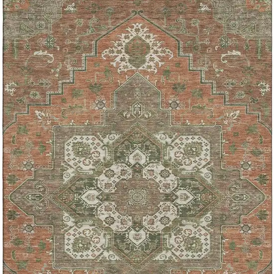 Rust Beige And Olive Green Oriental Washable Area Rug With UV Protection Photo 3