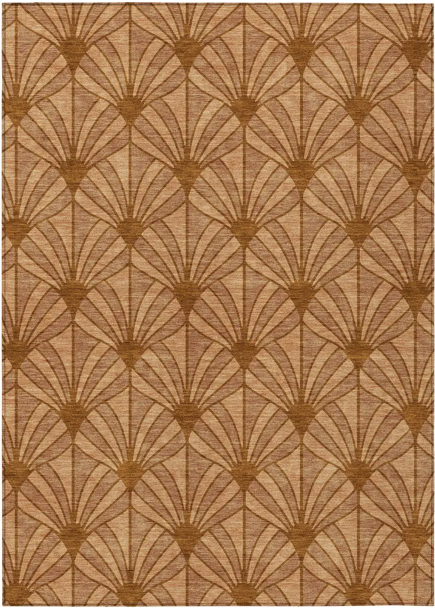 Rust Beige And Orange Seashell Washable Indoor Outdoor Area Rug Photo 9