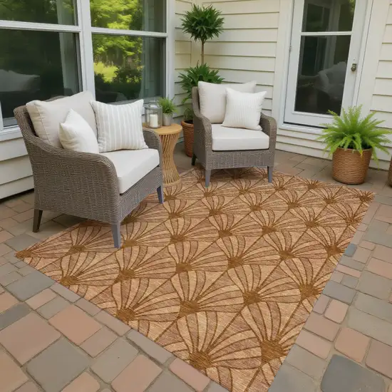 Rust Beige And Orange Seashell Washable Indoor Outdoor Area Rug Photo 4