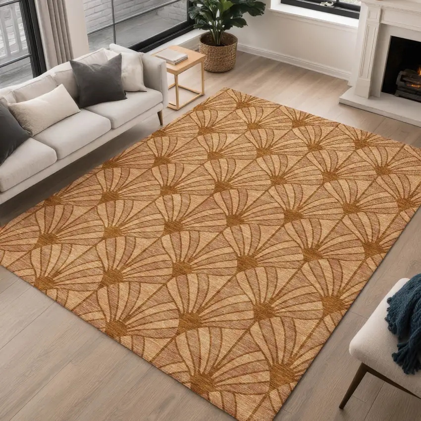 Rust Beige And Orange Seashell Washable Indoor Outdoor Area Rug Photo 5