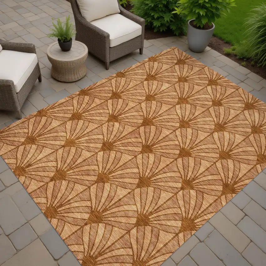 Rust Beige And Orange Seashell Washable Indoor Outdoor Area Rug Photo 7
