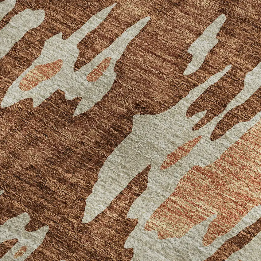 Rust Beige And Peach Abstract Washable Area Rug With UV Protection Photo 2