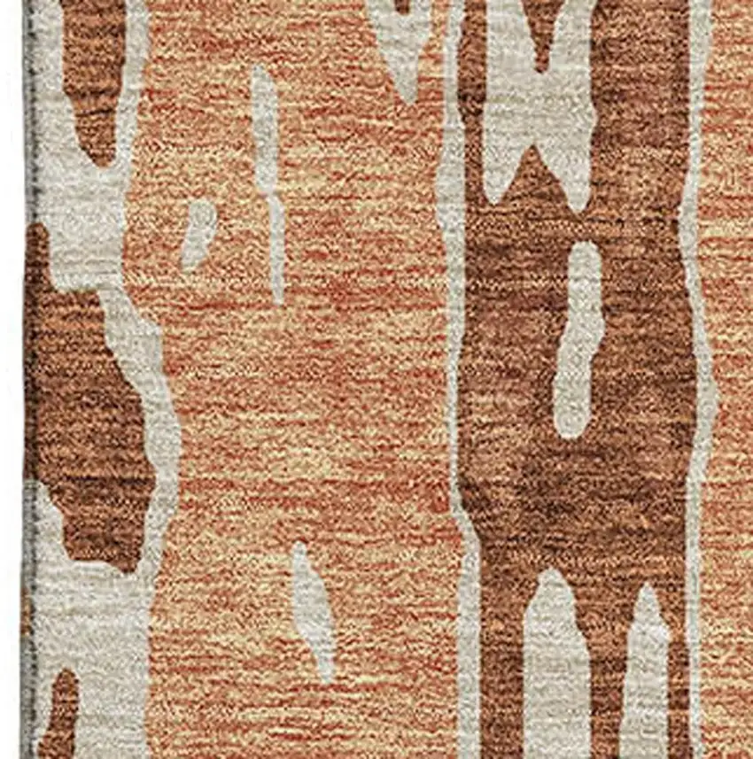 Rust Beige And Peach Abstract Washable Area Rug With UV Protection Photo 3