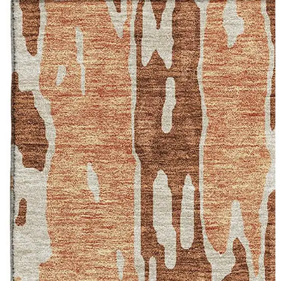 Rust Beige And Peach Abstract Washable Area Rug With UV Protection Photo 4