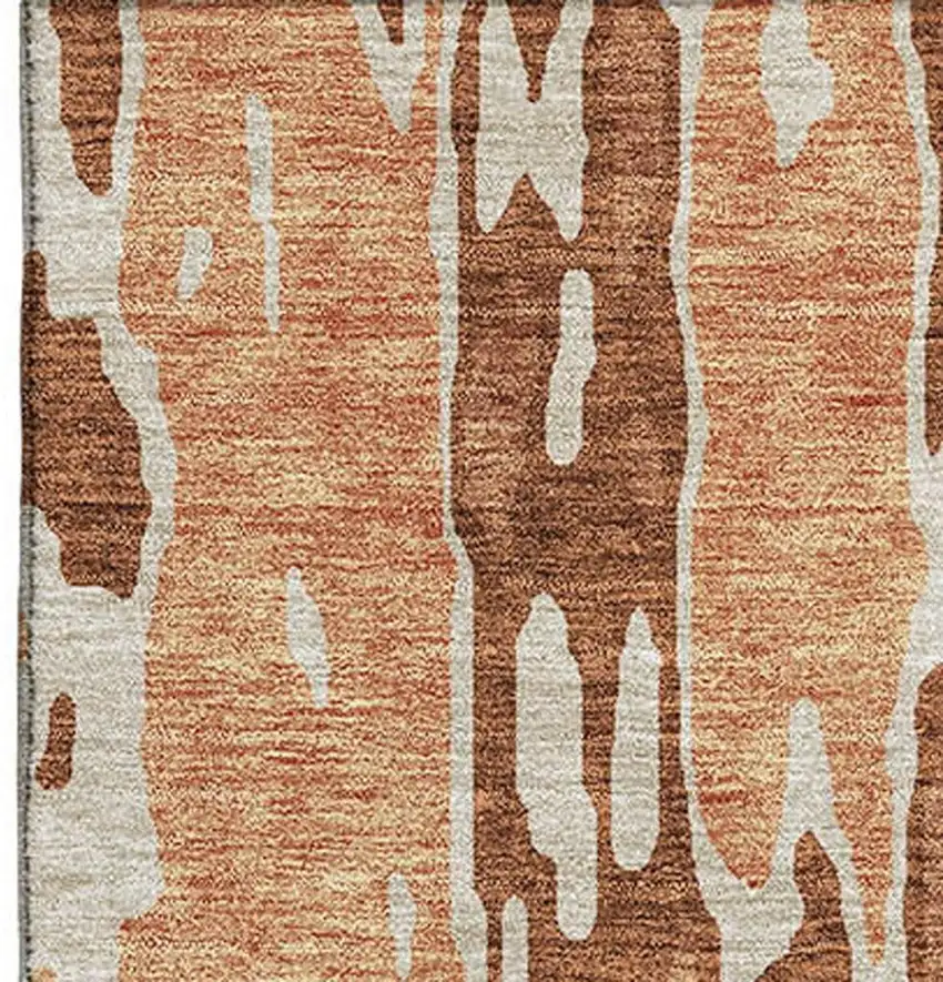 Rust Beige And Peach Abstract Washable Area Rug With UV Protection Photo 4