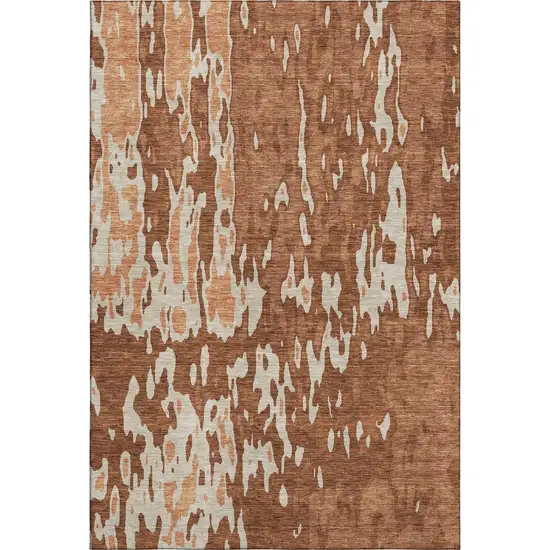 Rust Beige And Peach Abstract Washable Area Rug With UV Protection Photo 6