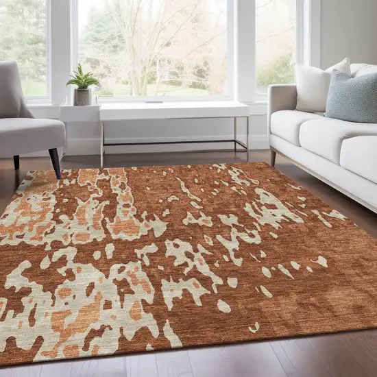 Rust Beige And Peach Abstract Washable Area Rug With UV Protection Photo 3