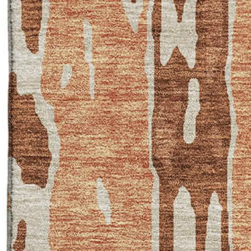 Rust Beige And Peach Abstract Washable Area Rug With UV Protection Photo 3