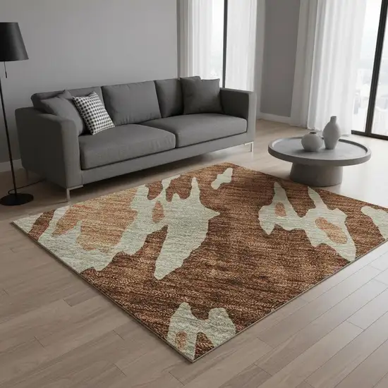 Rust Beige And Peach Abstract Washable Area Rug With UV Protection Photo 2