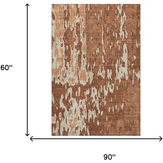 Rust Beige And Peach Abstract Washable Area Rug With UV Protection Photo 7