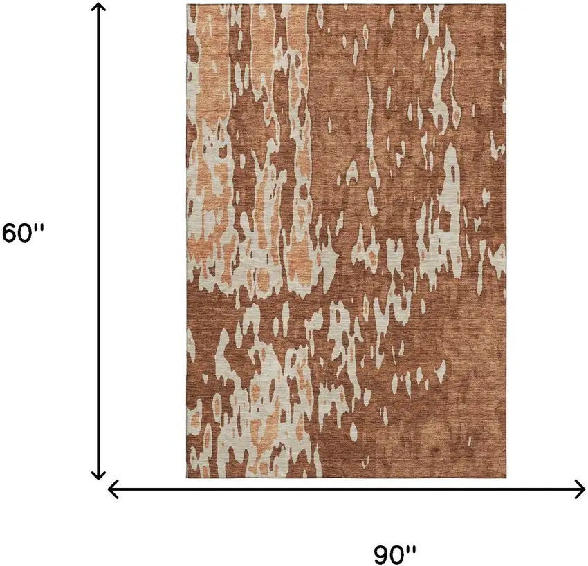 Rust Beige And Peach Abstract Washable Area Rug With UV Protection Photo 7