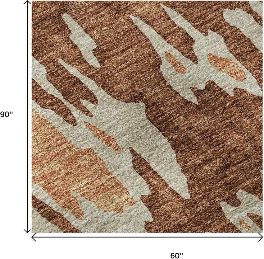 Rust Beige And Peach Abstract Washable Area Rug With UV Protection Photo 8