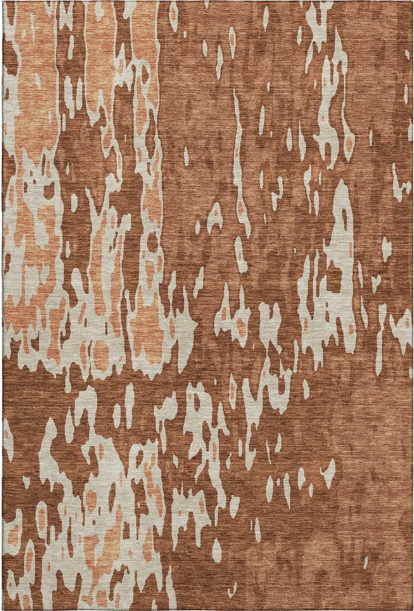 Rust Beige And Peach Abstract Washable Area Rug With UV Protection Photo 4