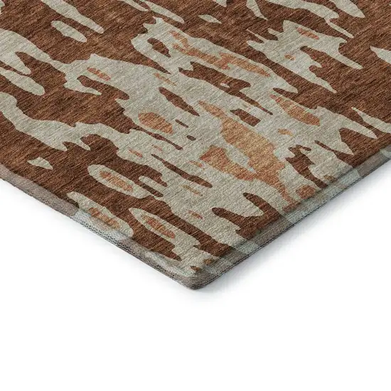 Rust Beige And Peach Abstract Washable Area Rug With UV Protection Photo 6
