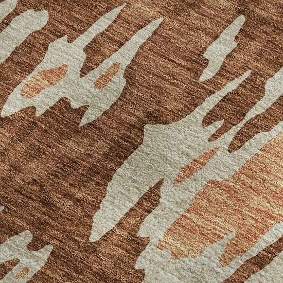 Rust Beige And Peach Abstract Washable Area Rug With UV Protection Photo 2