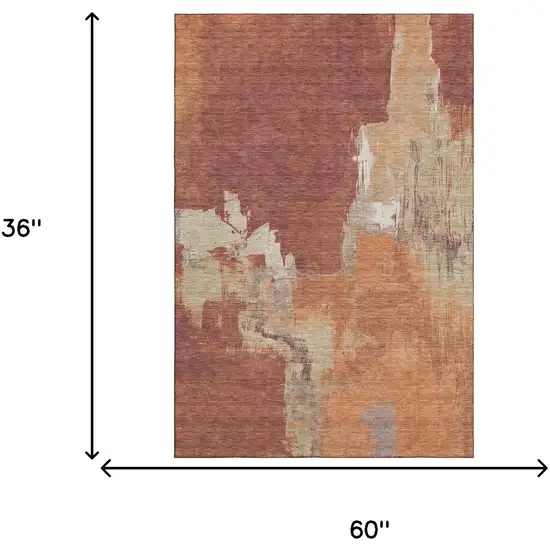 Rust Beige And Peach Abstract Washable Area Rug With UV Protection Photo 3