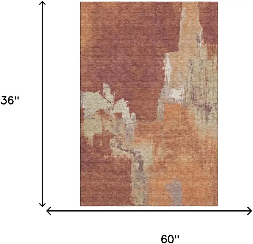 Rust Beige And Peach Abstract Washable Area Rug With UV Protection Photo 3