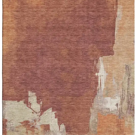 Rust Beige And Peach Abstract Washable Area Rug With UV Protection Photo 4