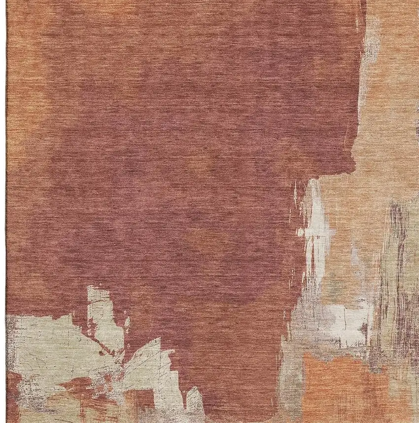 Rust Beige And Peach Abstract Washable Area Rug With UV Protection Photo 4