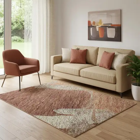 Rust Beige And Peach Abstract Washable Area Rug With UV Protection Photo 2
