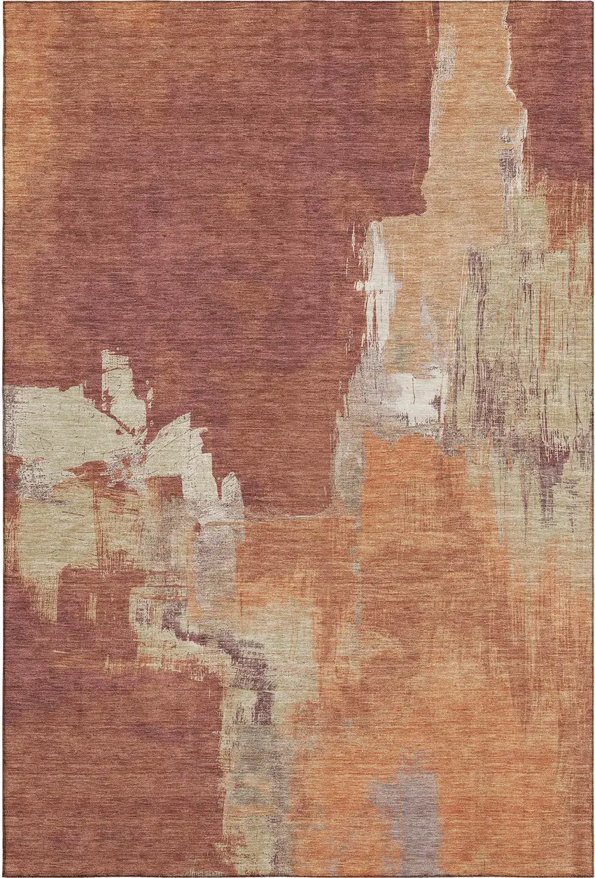 Rust Beige And Peach Abstract Washable Area Rug With UV Protection Photo 5