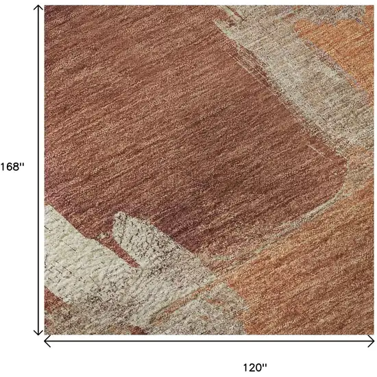 Rust Beige And Peach Abstract Washable Area Rug With UV Protection Photo 9