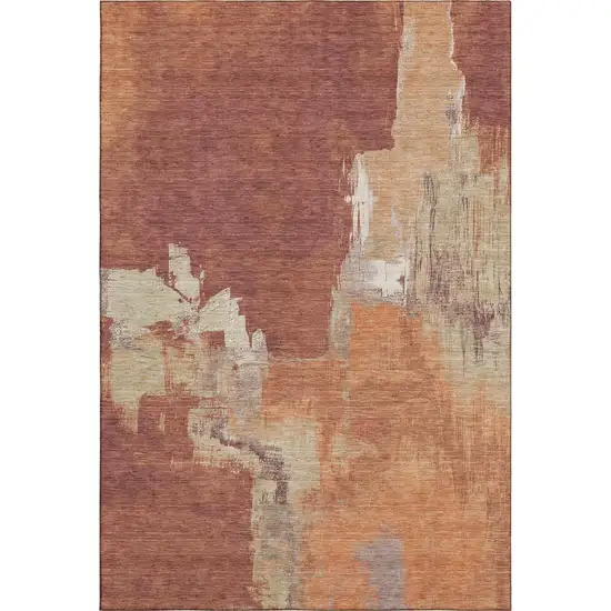 Rust Beige And Peach Abstract Washable Area Rug With UV Protection Photo 5