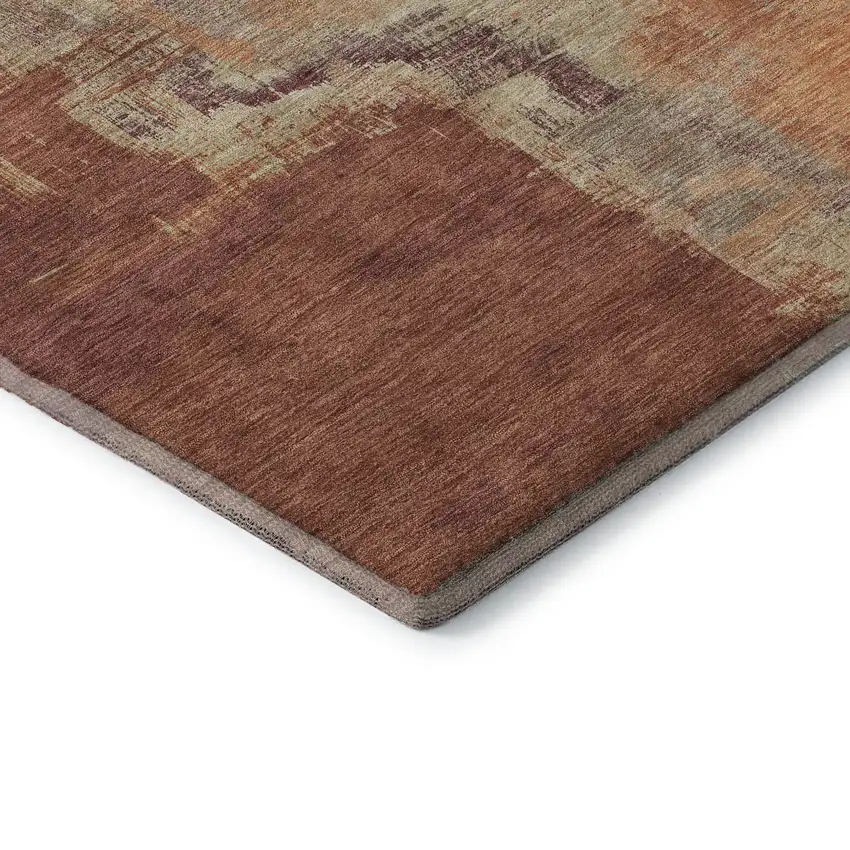 Rust Beige And Peach Abstract Washable Area Rug With UV Protection Photo 7