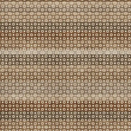 Rust Beige And Taupe Striped Washable Area Rug With UV Protection Photo 2
