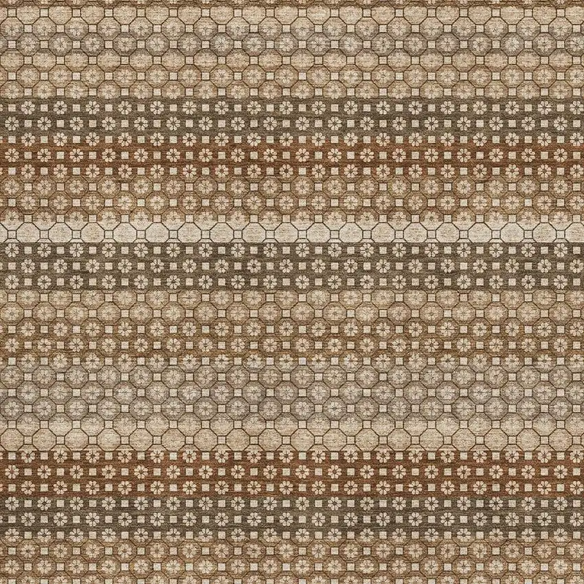 Rust Beige And Taupe Striped Washable Area Rug With UV Protection Photo 2