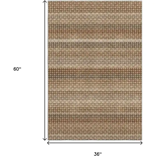 Rust Beige And Taupe Striped Washable Area Rug With UV Protection Photo 3