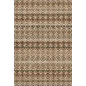 Photo of Rust Beige And Taupe Striped Washable Area Rug With UV Protection