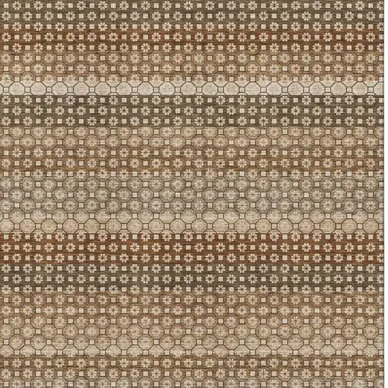 Rust Beige And Taupe Striped Washable Area Rug With UV Protection Photo 2