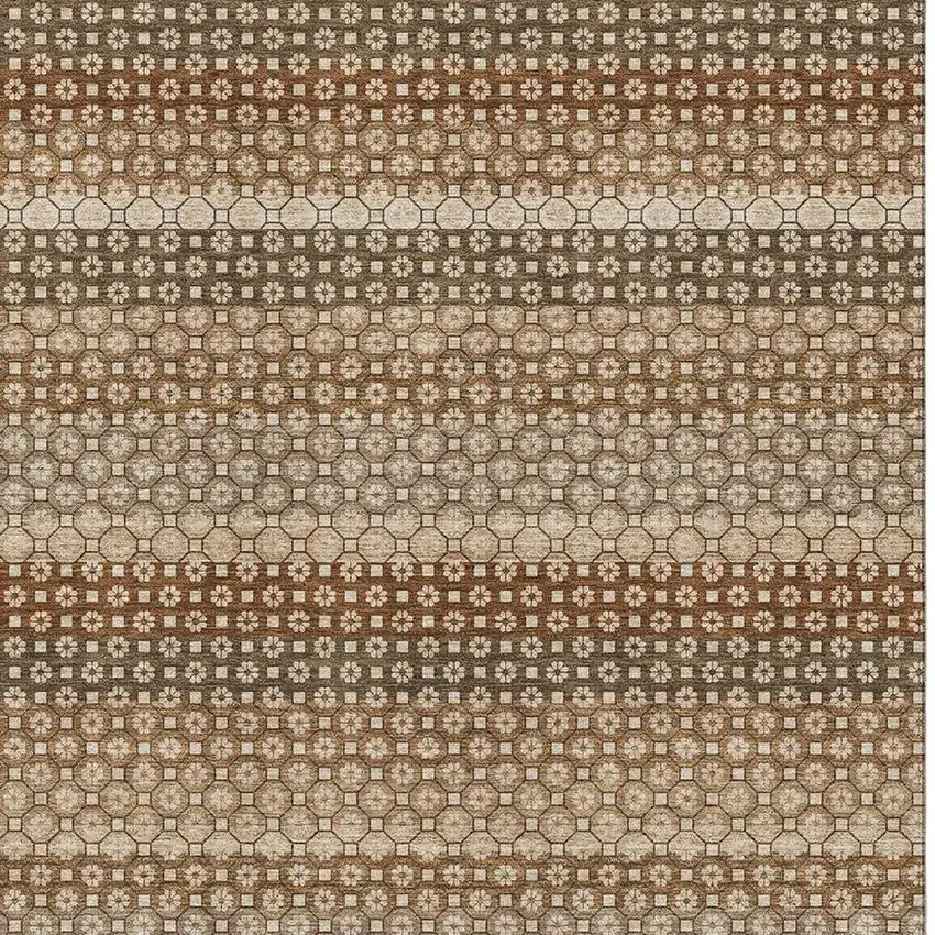Rust Beige And Taupe Striped Washable Area Rug With UV Protection Photo 2