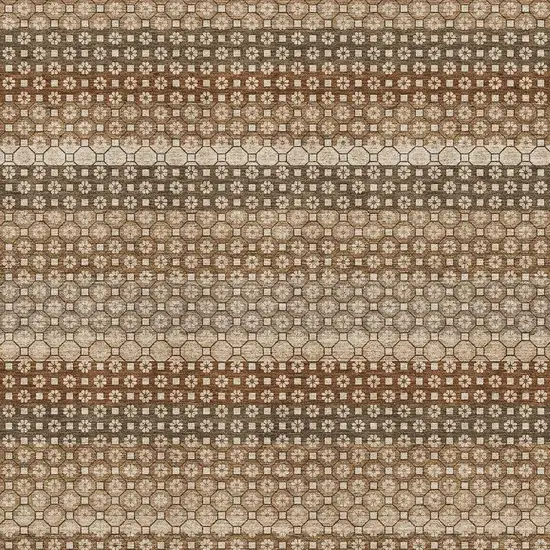 Rust Beige And Taupe Striped Washable Area Rug With UV Protection Photo 2