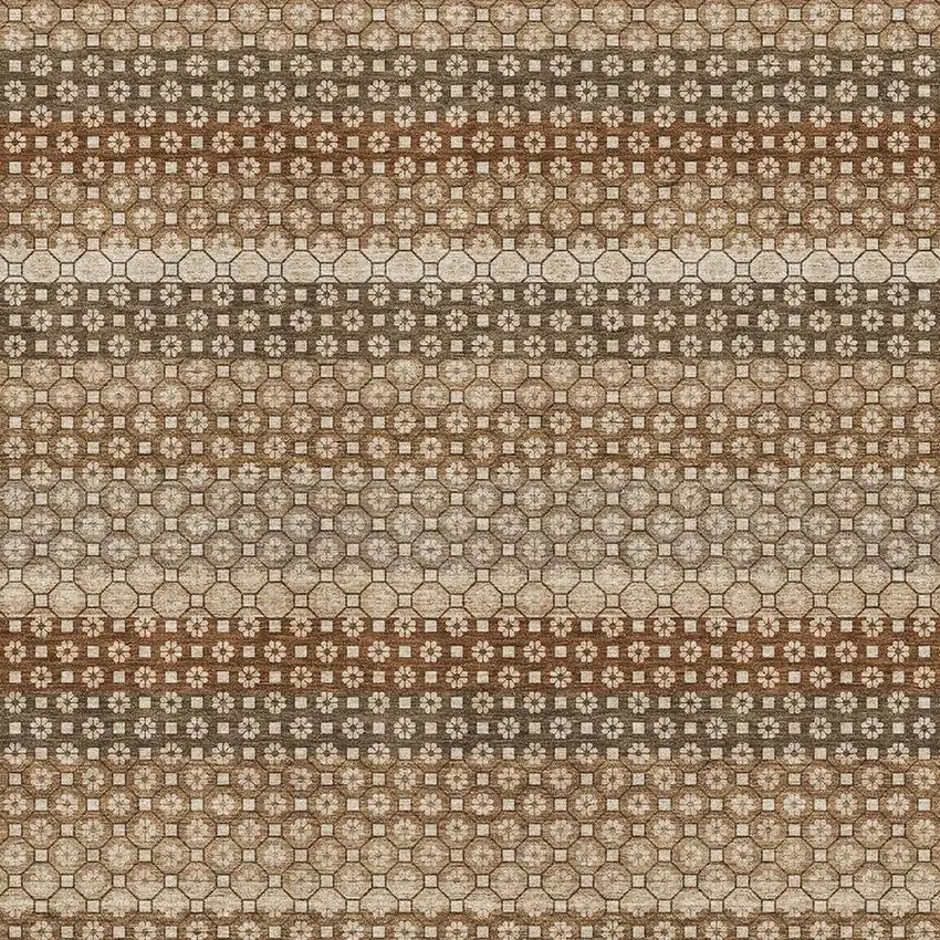 Rust Beige And Taupe Striped Washable Area Rug With UV Protection Photo 2