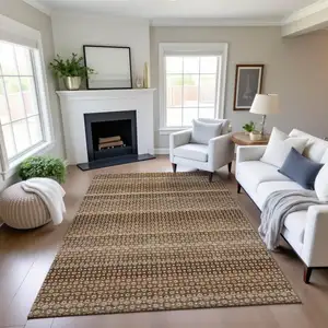 Photo of Rust Beige And Taupe Striped Washable Area Rug With UV Protection