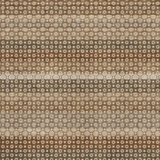 Rust Beige And Taupe Striped Washable Area Rug With UV Protection Photo 2