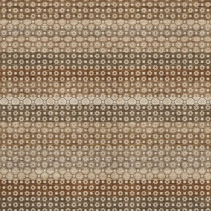 Rust Beige And Taupe Striped Washable Area Rug With UV Protection Photo 2
