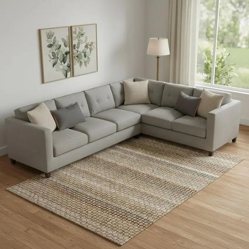 Rust Beige And Taupe Striped Washable Area Rug With UV Protection Photo 2