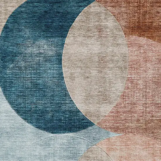 Rust Beige And Teal Blue Geometric Washable Indoor Outdoor Area Rug Photo 5