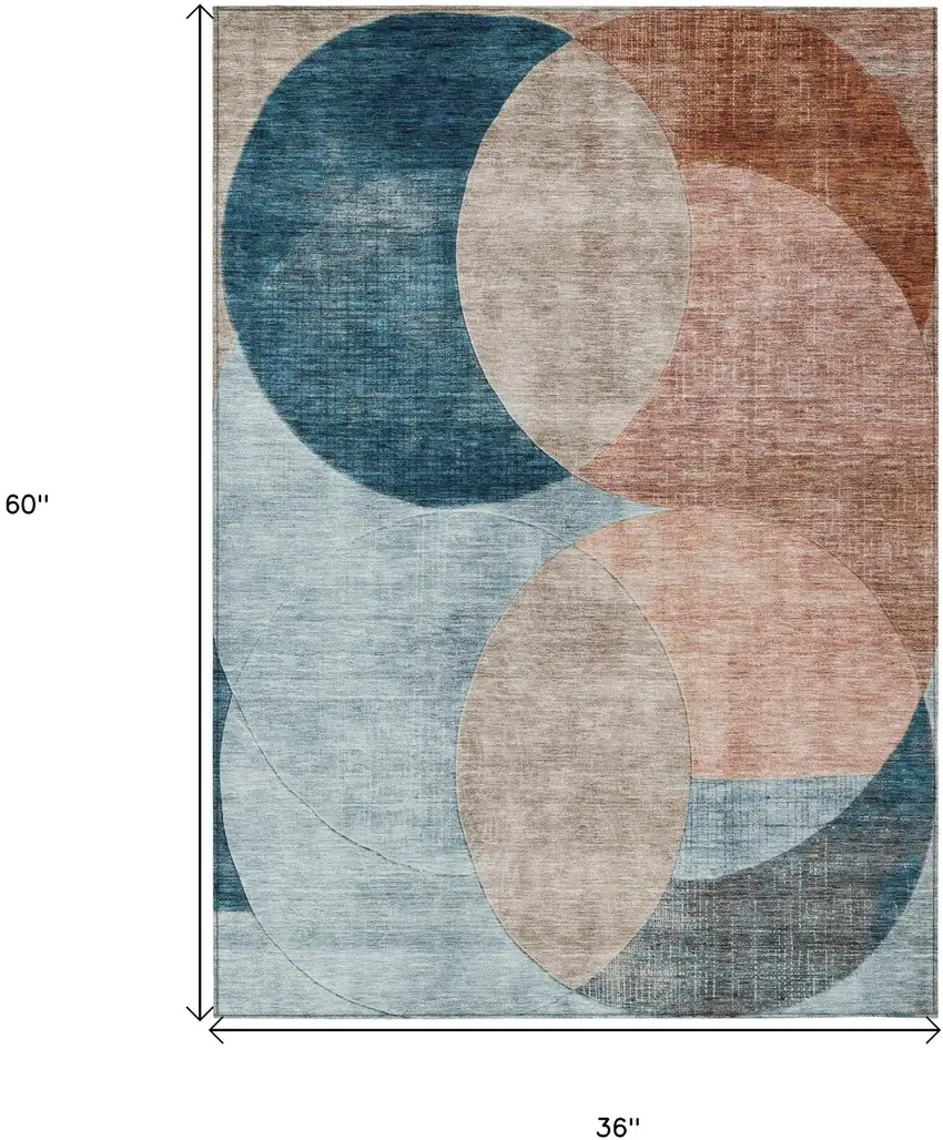 Rust Beige And Teal Blue Geometric Washable Indoor Outdoor Area Rug Photo 8