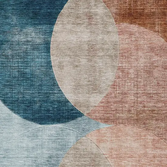 Rust Beige And Teal Blue Geometric Washable Indoor Outdoor Area Rug Photo 5