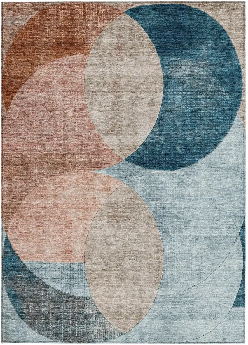 Rust Beige And Teal Blue Geometric Washable Indoor Outdoor Area Rug Photo 7