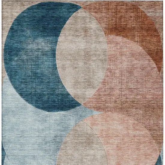 Rust Beige And Teal Blue Geometric Washable Indoor Outdoor Area Rug Photo 6