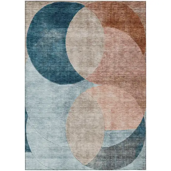 Rust Beige And Teal Blue Geometric Washable Indoor Outdoor Area Rug Photo 2