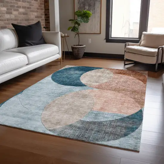 Rust Beige And Teal Blue Geometric Washable Indoor Outdoor Area Rug Photo 9
